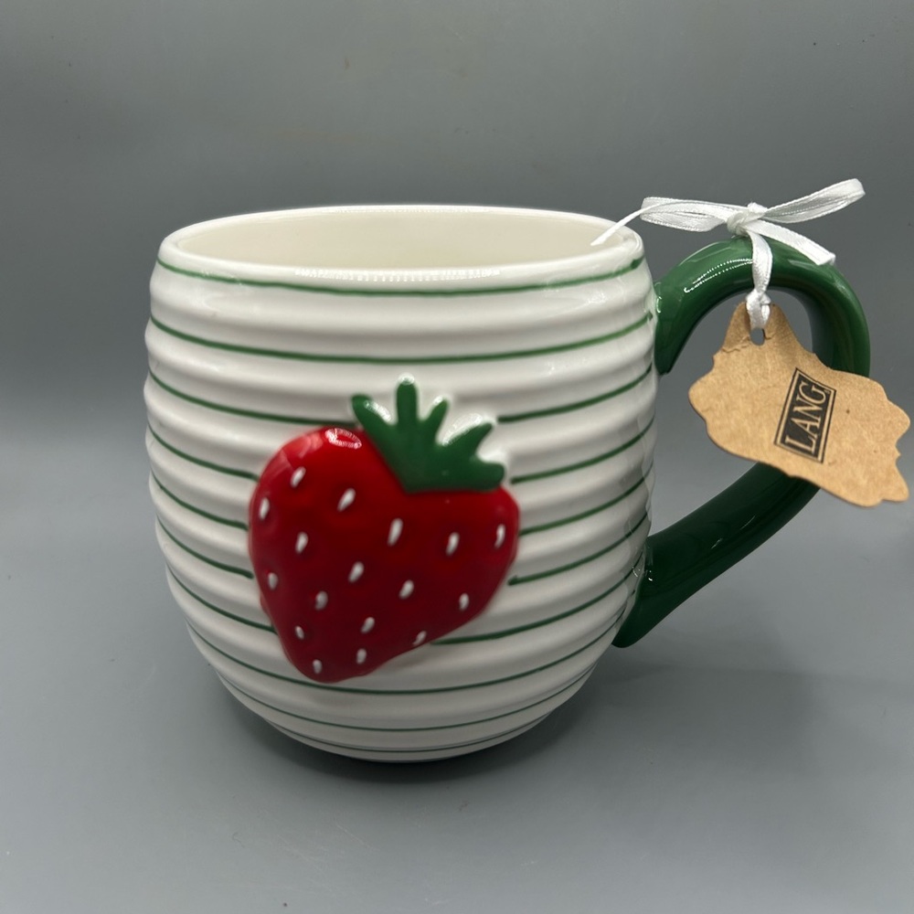 LANG Hand Painted Strawberry Coffee Mug With Stripes NEW